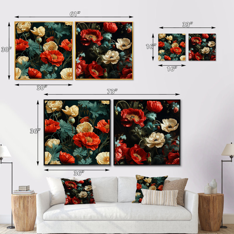 Hasson - Ensemble de 2 collages carrés floraux, Toile tendue, H 30 po x l 61 po