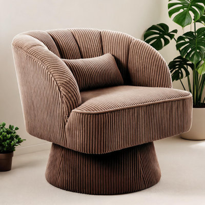 Fauteuil d'appoint pivotant moderne à 360 ° avec fauteuil rembourré avec dossier rayé et rembourrage moelleux, chaise longue ronde confortable pour le salon, la chambre à coucher, le coin lecture