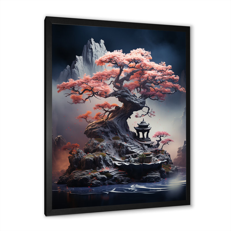 Mystical Bonsai 4 - Art mural bonsaï, H 20 po x l 12 po x P 1 po, Cadre simple noir