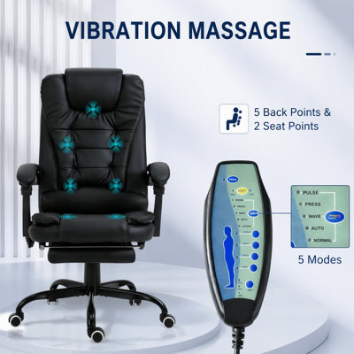 Fauteuil de bureau massant inclinable à dossier haut avec soutien lombaire, repose-pieds et hauteur réglable pour un confort optimal