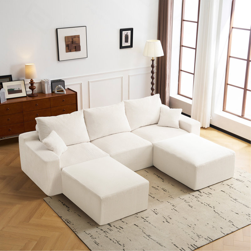 Canapé modulaire en L «110», H 24 po x l 110 po x P 82 po, Beige