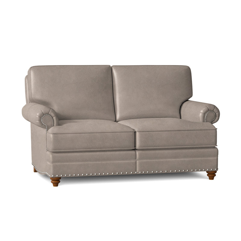 Causeuse à accoudoirs roulés en cuir véritable 64,5 po Carrado, Étain, Nouveaux classiques, Cuir véritable Outsider Raven