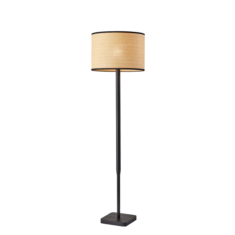 Lampe sur pied 58 po Phipps, Noir, Tissé naturel / bordure noire