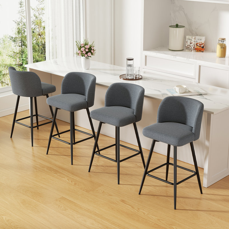 Modern Swivel Upholstered Counter Stool with Durable Metal Frame, Light Gray