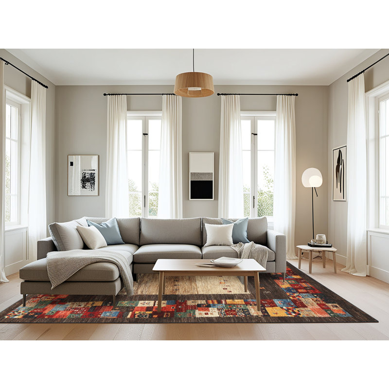 Tapis rouge/vert/brun zone contemporaine, Rectangle 8 pi x 12 pi