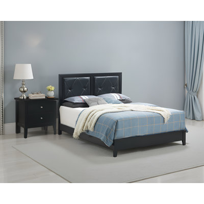 Morelia Black Faux Leather 2pc Bedroom Set with Full Bed