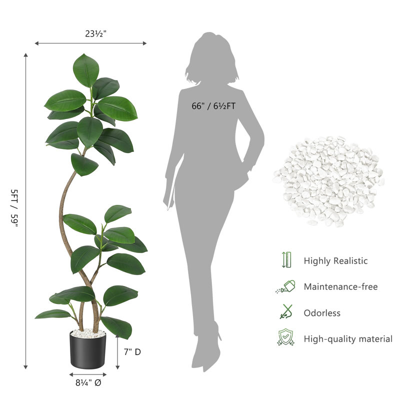 Arbre en caoutchouc artificiel avec pot en résine noir / blanc et faux arbre en pierre blanche pour l'intérieur et l'extérieur