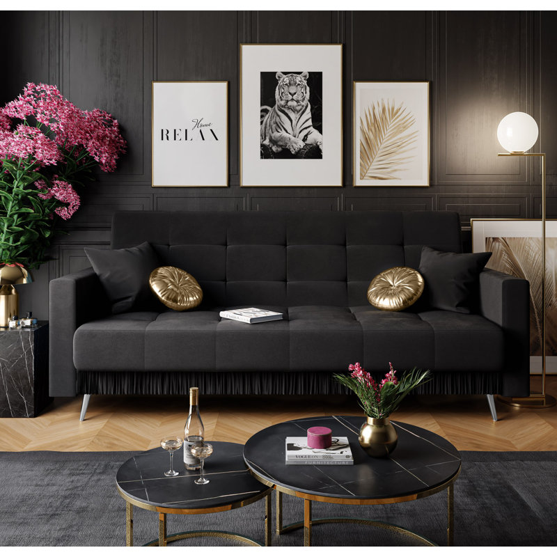 Sellman 3 Seater Velvet Sofa, Black