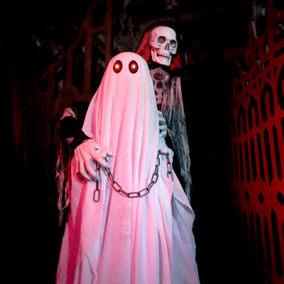 Faucheuse animée debout avec fantôme d'Halloween 5 pi 11 po Haunted Hill Farm