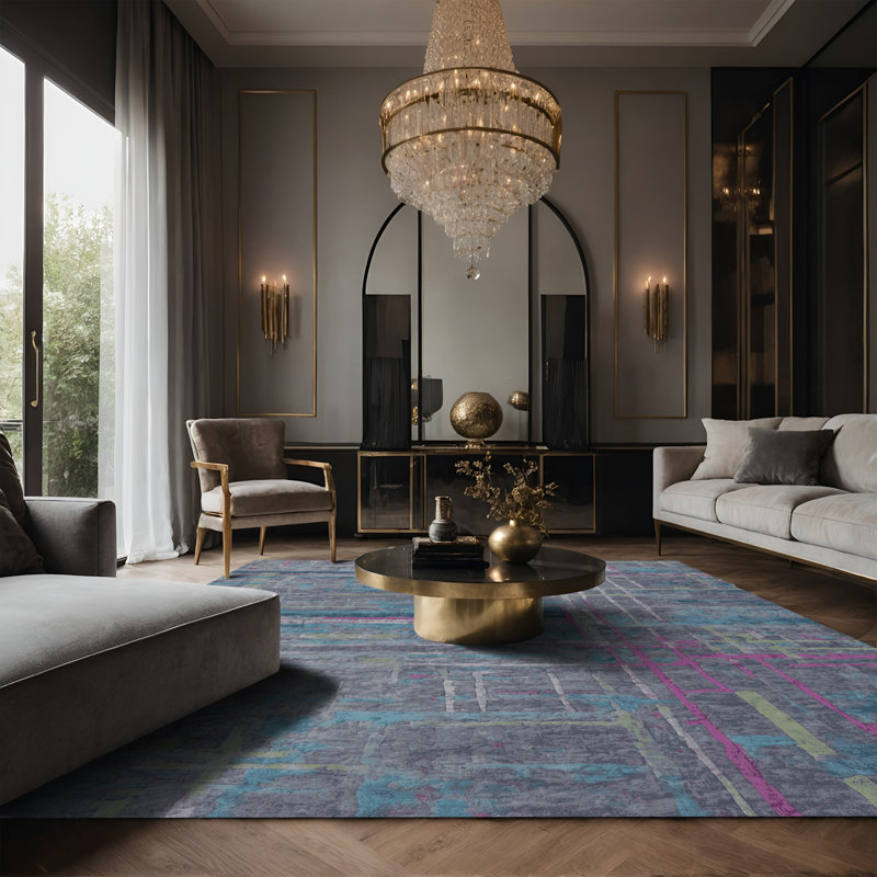 Tapis gris soyeux et moelleux, Rectangle 7 pi x 9 pi