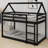 House-Shaped Wood Floor Bunk Bed with Ladder & Guardrails-1514151435