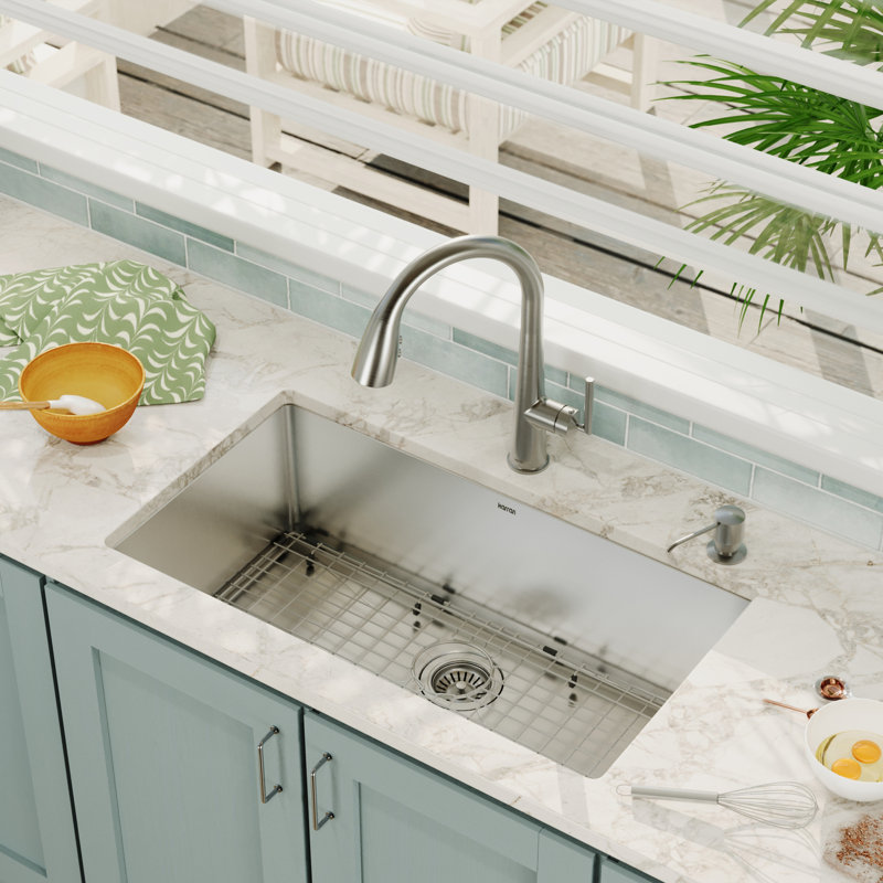 Karran Elite 32" Undermount 16 Gauge Single Bowl Stainless Steel Kitchen Sink, Silver
