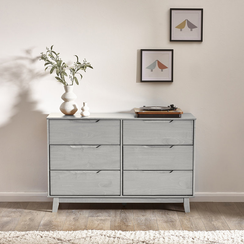 Jerred 6 Drawer 51" W Solid Wood Dresser, Gray Wash