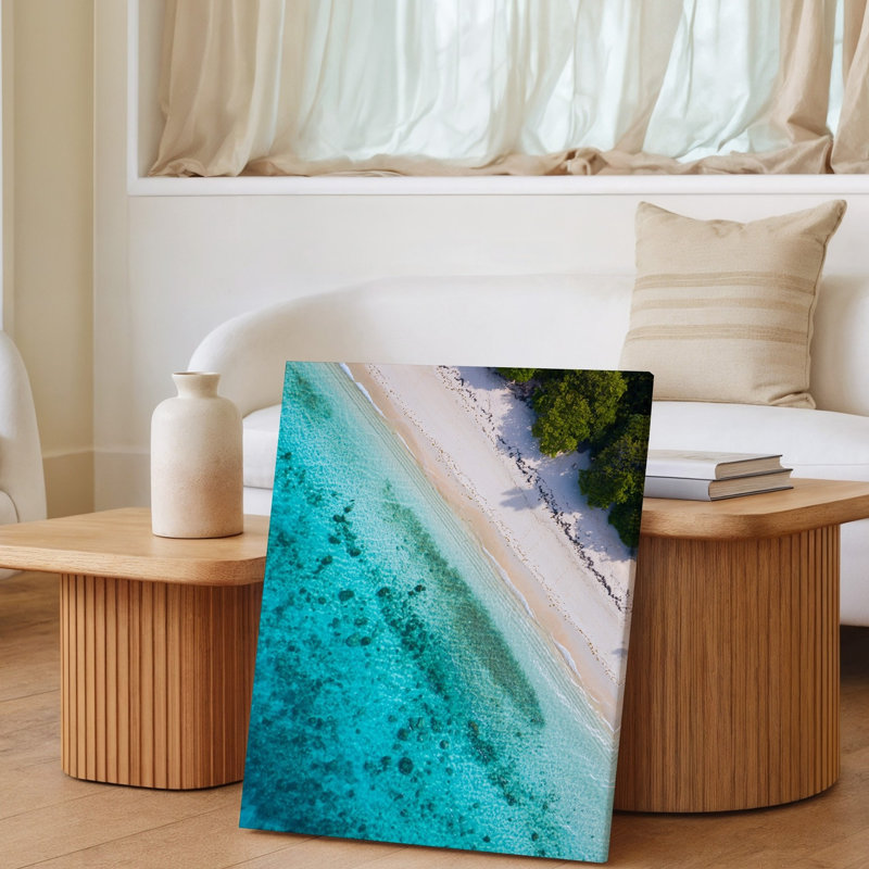 Reproduction d'art sur toile, "Sereine Aérienne Vue D'une Plage Tranquille", H 30 po x l 20 po