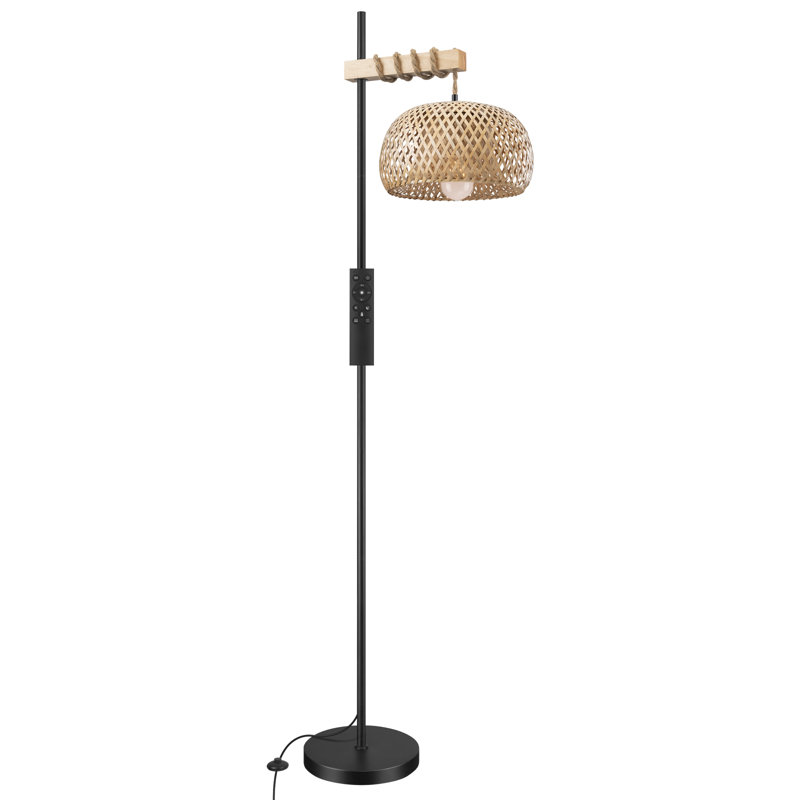 Vintage Floor Lamp With Baboo Lampshade Dimmable Bulb And Remote Control App Control