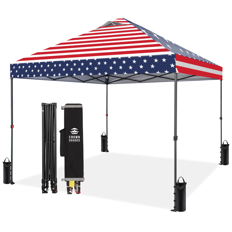 CROWN SHADES 10' x 10' Commercial Pop-Up Canopy Tent with Center Lock and Metal Frame,  American flag, American Flag