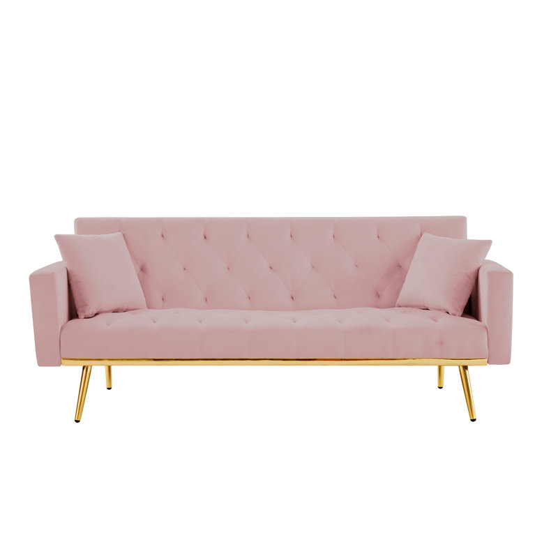 Twin 73.2'' Wide Tufted Back Convertible Sofa, Pink Velvet