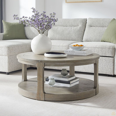 40Inch Large Curved 2 Tier Round Circle Wooden Center Coffee Table,Rounded Table With Wheels