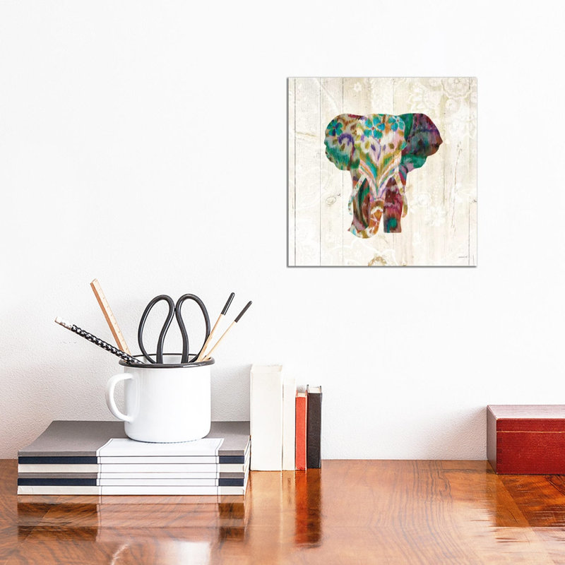 Boho Paisley Elephant III by Danhui Nai - Print on Canvas, 30.48 cm H x 30.48 cm W, Wrapped Canvas