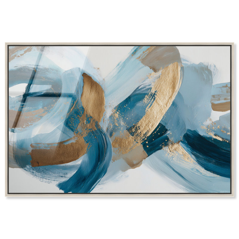 "Blue Tide II", reproduction d'art acrylique encadrée bleue et dorée par Art Remedy, cadre argenté, 54 x 36