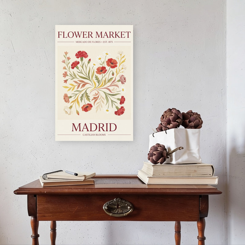 Madrid Flower Market Classic Rustic Traditional Carnation Daisy Poppy Flower Nature Wall Art Print 1 Piece Wrapped Canvas Wall Art