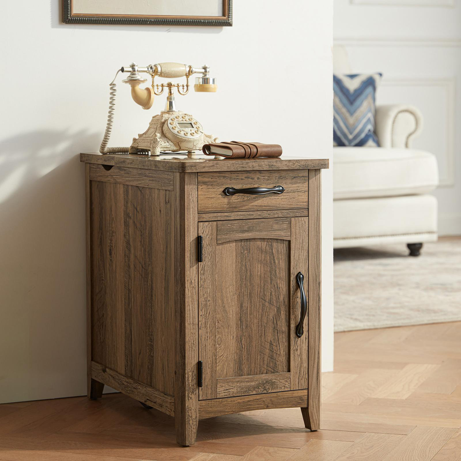 24'' Tall 2 - Drawer End Table with Storage and Built-in Outlets 17 Stories Table Top Color: Brown