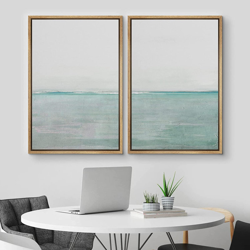 Ensemble de 2 peintures encadrées sur toile, H 24 po x l 32 po x P 1,5 po, Naturel