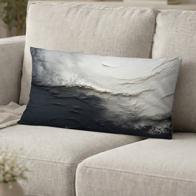 Coussin décoratif crème imprimé - Minimalisme peinture en noir et blanc Wave I