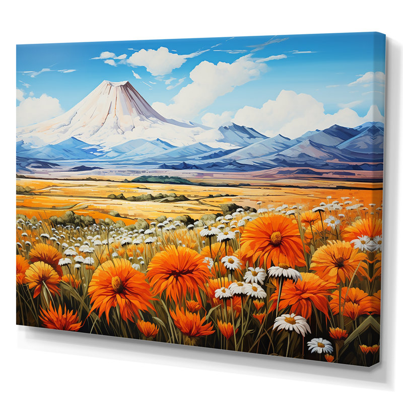 Charme de fleurs sauvages dans un paysage de montagne, Toile tendue, H 16 po x l 32 po x P 1 po