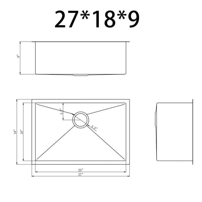 Bassin de cuisine encastré à la main à simple cuve en acier inoxydable 304 de 27 x 18 x 9 pouces, avec marchepied, grille inférieure, crépine, support à roulettes, facile à nettoyer, résistant à la rouille, pour bar à domicile ou préparation