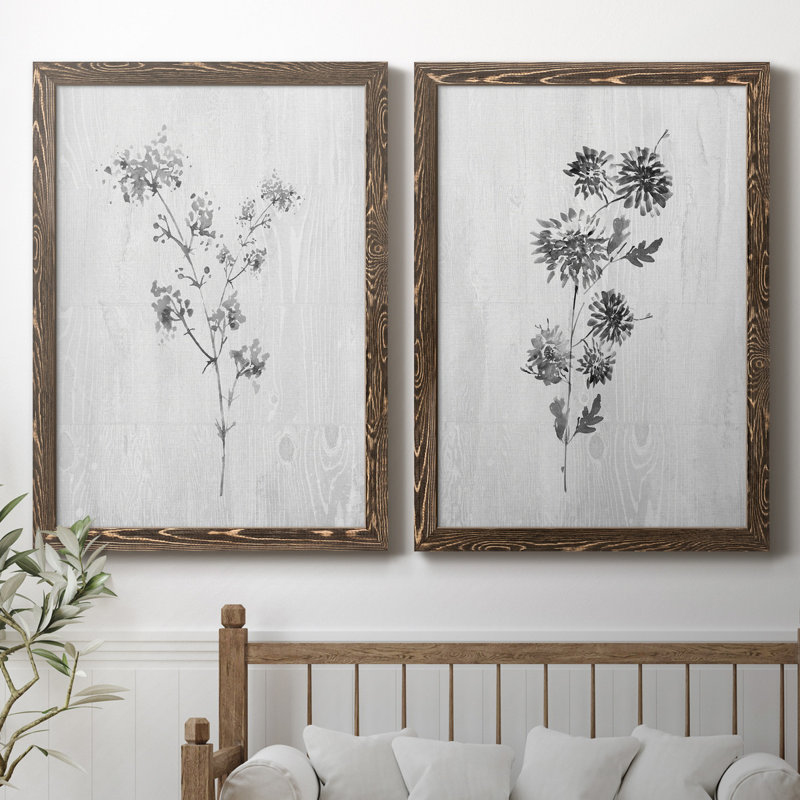 Neutral Meadow I - ensemble de 2 reproductions d'art, H 44 po x l 31 po x P 1 po, Toile avec cadre en noyer, Pas de tapis