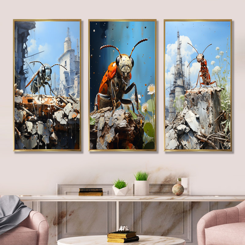 Urban Explorer Concrete Ant, Gold Floater Framed, 28" H x 36" W
