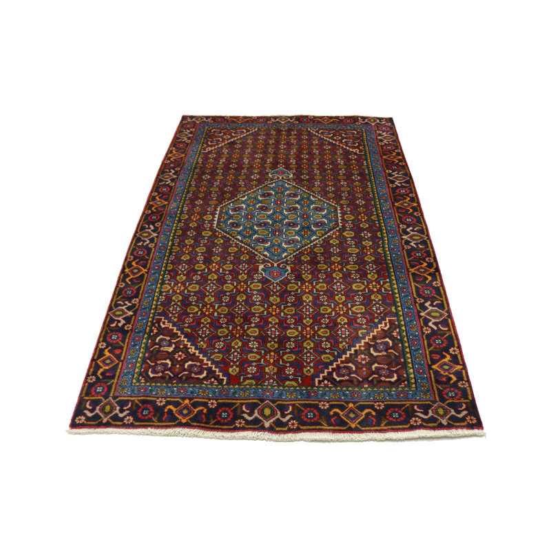 Tapis unique en laine noué à la main de style années 1980 de 3 pi 11 po x 6 pi 6 po Savana