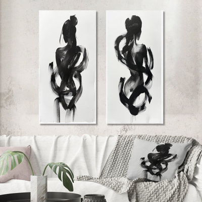 «And And Minimal Woman Silhouette I - Abstract Shapes», ensemble de 2 pièces d'art mural