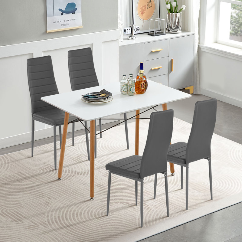Ensemble de table de salle à manger 5 pièces, ensemble de table de salle à manger rectangulaire avec 4 chaises de cuisine (blanc)
