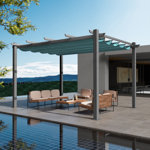 Kozyard Morgan 10'x13' Outdoor Aluminum Pergola with Blue Retractable Sun Shade Canopy Pergola