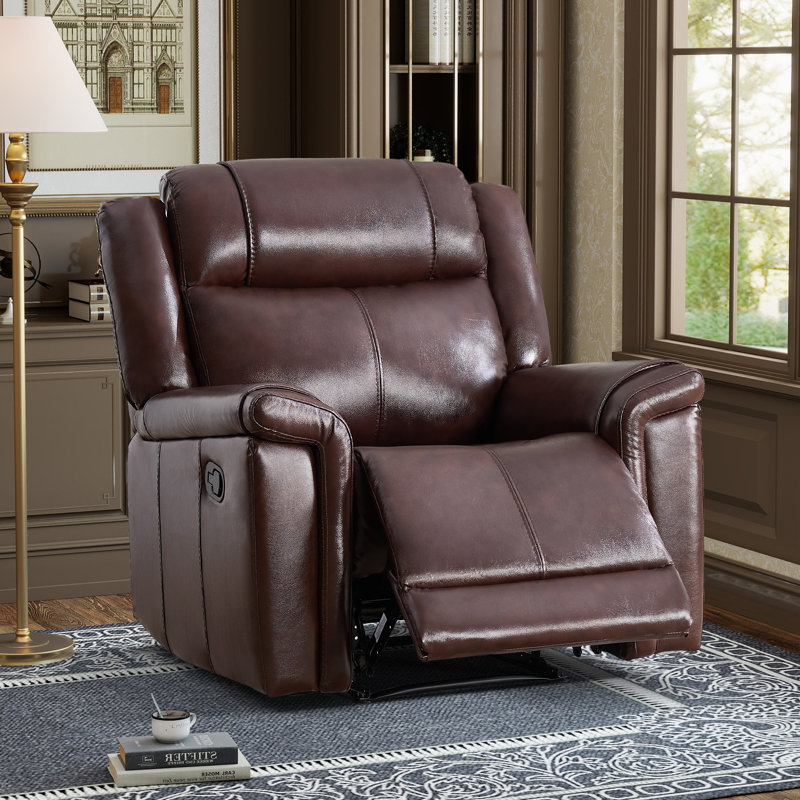  38.98'' Wide Modern Soft Breathable Standard Genuine Leather Manual Recliner Chair(Set of 4)
