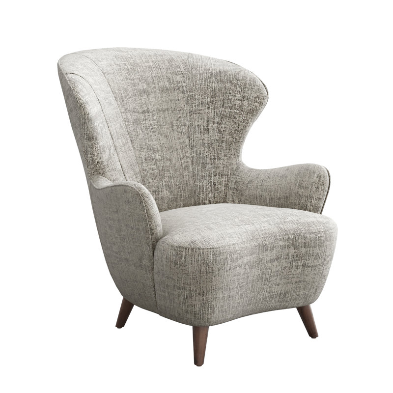 Ollie Upholstered Wingback Chair, Feather Chenille, Walnut