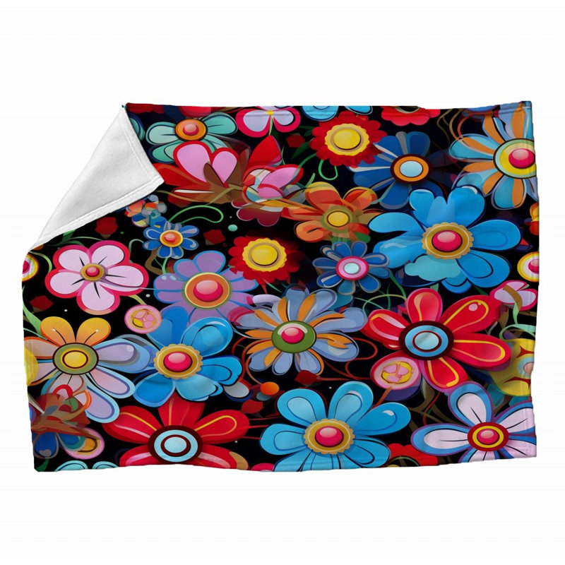 Machine Printed Throw Blanket, 60" L x 50" W, Floral, Multicolor Blue/White