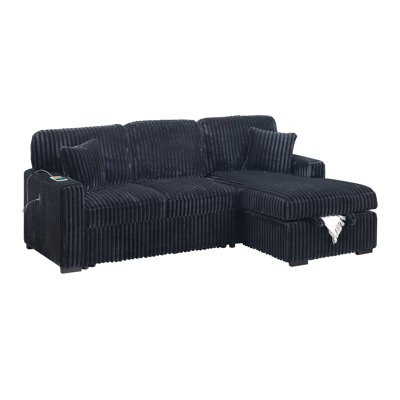 Modern Style 2Pc Convertible Sectional Pull Out Sofa Fold Down Table Cup Holder Usb Port Storage Chaise Matching Pillow Primary Living Room