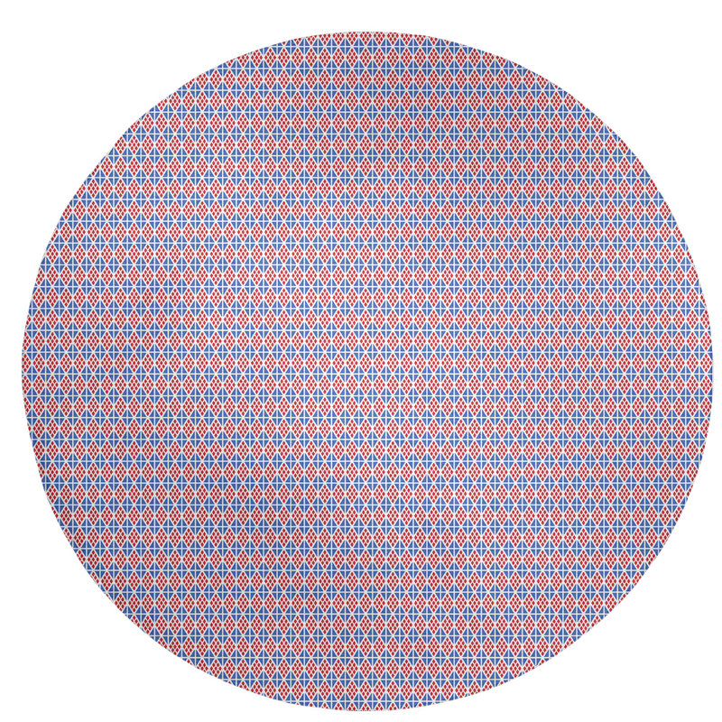 Tapis de zone rouge/bleu fait main géométrique, Rond 5 pi