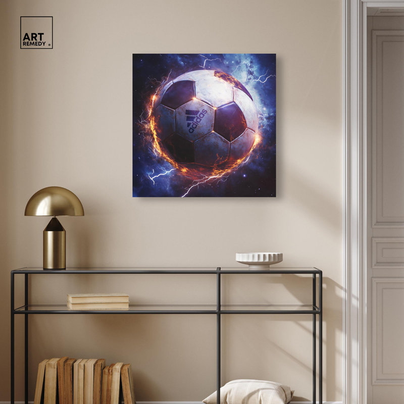 «Electrify Soccer Ball Canvas Sneaker», art mural par Art Remedy, H 20 po x l 20 po, Toile tendue, Peinture sans cadre