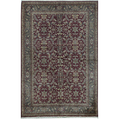 Hand-Knotted High-Quality Wine and Green Area Rug