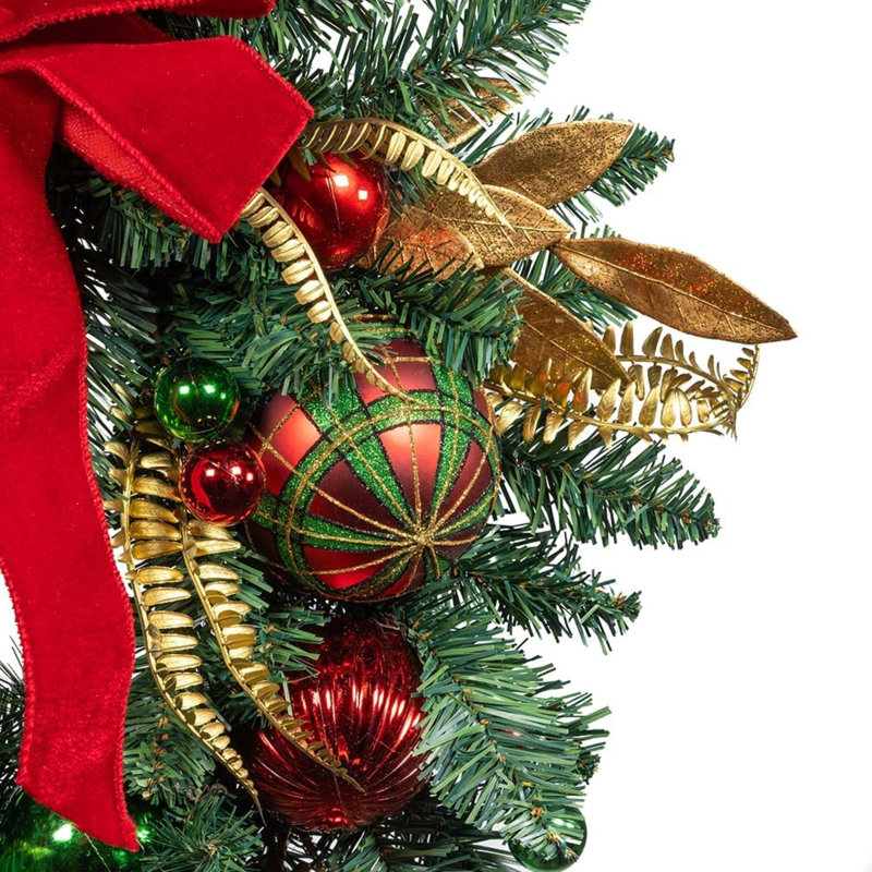 Kurt Adler 24-Inch Unlit Gold, Red and Green Ribbon Wreath - Thumbnail 2