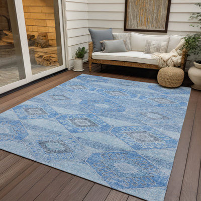 Tapis bleu intérieur / extérieur lavable à la machine Xhevrie