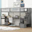 Lit mezzanine gris élégant avec espace de travail et de jeu