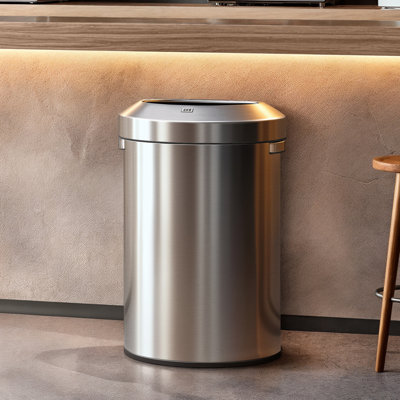 EKO Urban 16 Gallon Semi-Round Open Top Waste Bin, Stainless Steel Half Round Commercial Trash Can For Indoor And Outdoor, Extra Large Metal Garbage Bin For Home, Office, Restaurant, Restroom, 60L