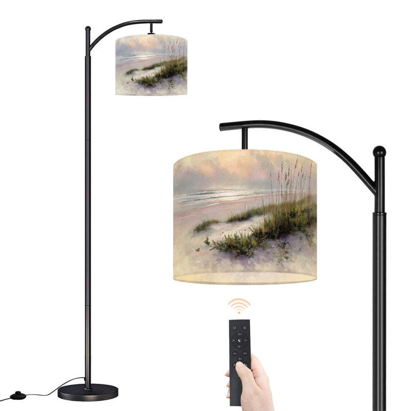 Lampe sur pied à arc avec abat-jour réglable Serene Beach Dawn Soft Mist Gentle Ocean Waves Lampadaire