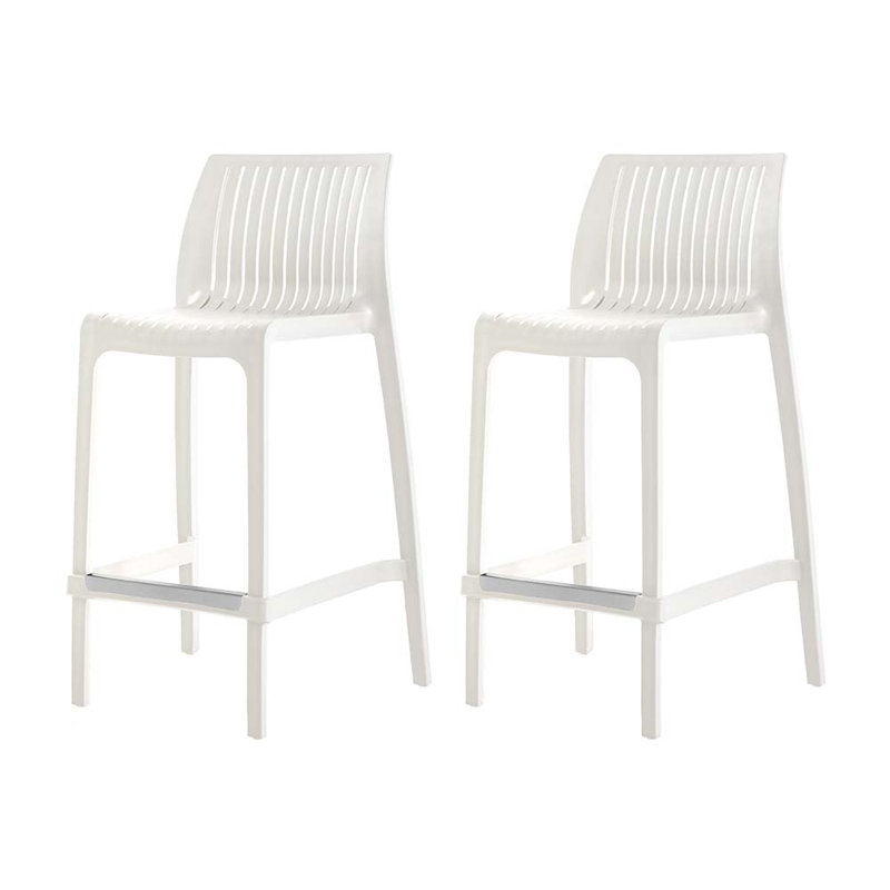 Tabouret d'extérieur à dossier bas Nayma, Blanc, Tabouret de comptoir (siège d'une hauteur de 36,2