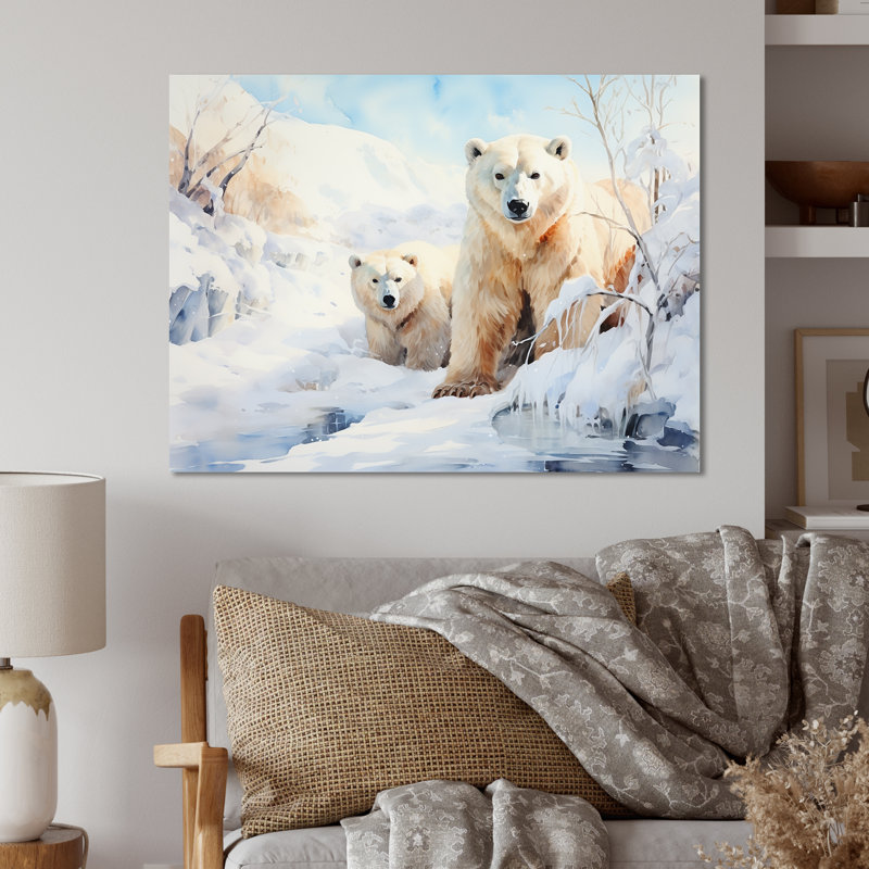 Neige avec ours polaires en hiver IV - Ours 2, art mural en métal, H 12 po x l 20 po x P 1 po